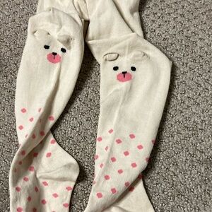 Cream and Pink Kawaii Animal Face Knee-High Socks